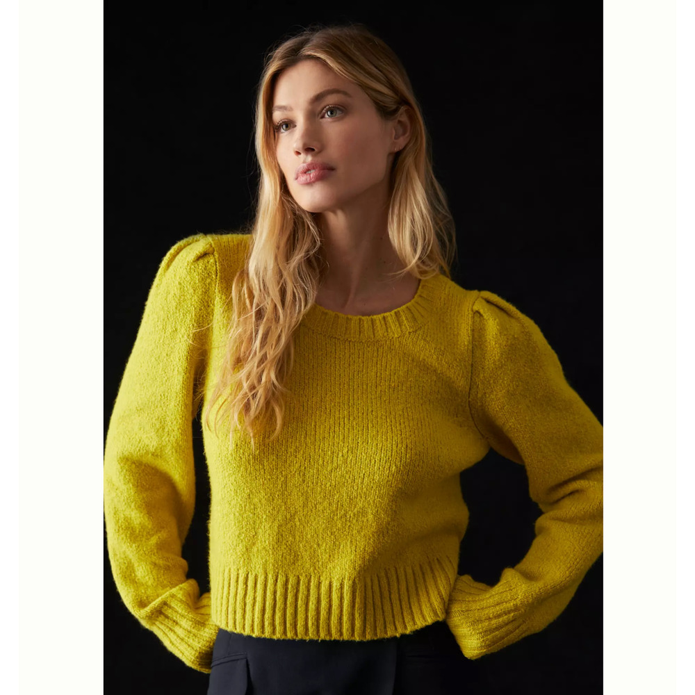 Maeve by Anthropologie Puff-Sleeved Sweater Yellow Womens Size Medium M